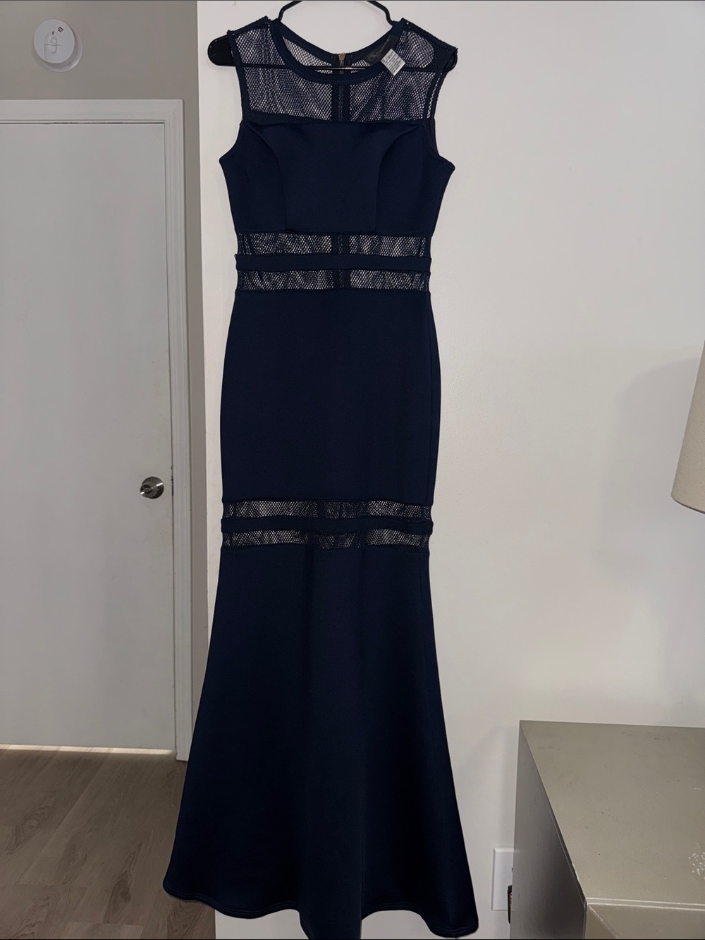 Clarisse Navy Mesh-Panel Mermaid Dress